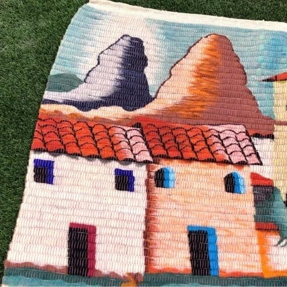 Peruvian folk art wool tapestry wool rug